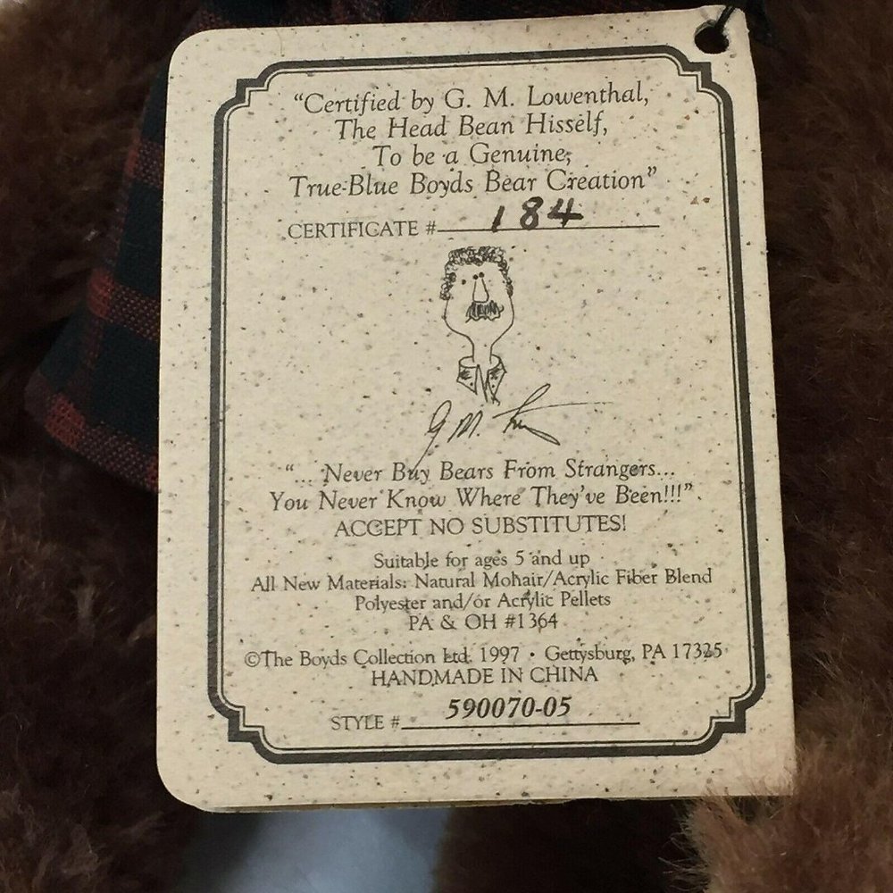 Boyds Mohair Bear Reagan V Bearington Limited Edition 9 Inch 590070-05 with Box - Picture 3 of 10